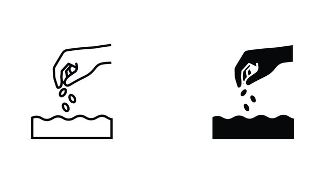 Hand planting seeds in soil vector icon set in two graphic styles