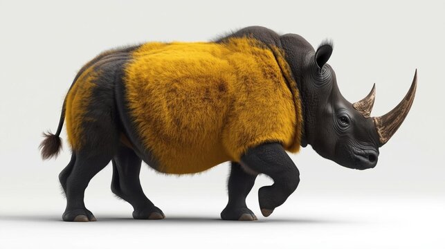 Wooly rhino coloured in black and yellow