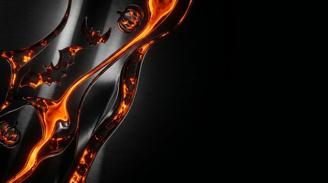 Abstract Halloween background with glowing orange bats and pumpkins