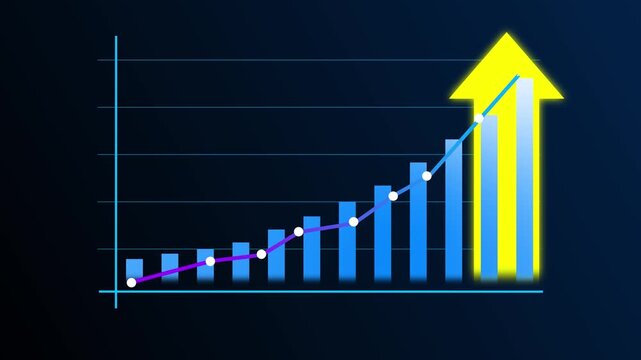 Digital line graph tracks upward moving corporate revenue. Interactive line graph demonstrates successful financial forecasting. Economic growth concept with corporate line graph.