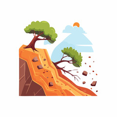 Obraz premium Illustration of a Landslide with Trees and Falling Rocks