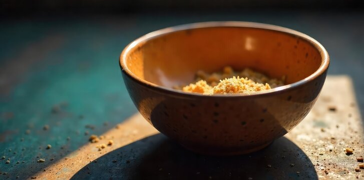 Close-up of an empty bowl, highlighting the texture and shadows, suggesting the feeling of hunger and deprivation , emptiness, hunger, macro