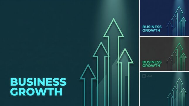 Graphic representation of business growth with upward trending arrows and text overlay