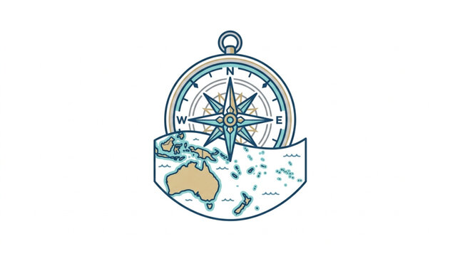 Compass and Map of Australia and Oceania.