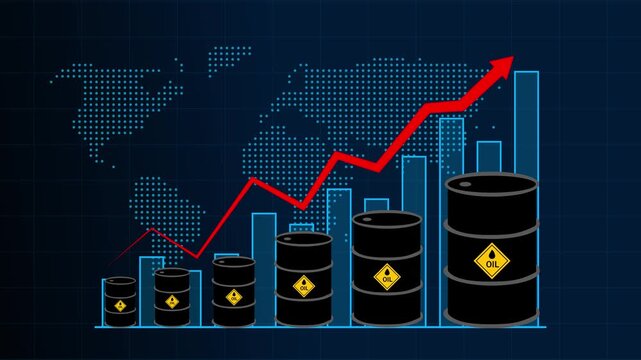 Commercial oil barrels track falling international market demand. Standard oil barrels visualize global fuel commodities trading loss metrics. Resource economic crisis using classic oil barrels.