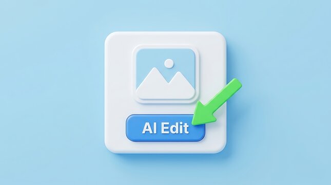 AI Edit button, photo editing icon, green arrow, digital interface, software tool