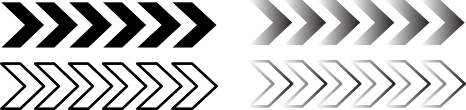 Set of chevron arrow patterns isolated on white background