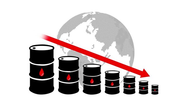 Commercial oil barrels track falling international market demand. Standard oil barrels visualize global fuel commodities trading loss metrics. Resource economic crisis using classic oil barrels.
