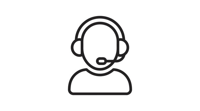 Customer support representative icon black line art on white background