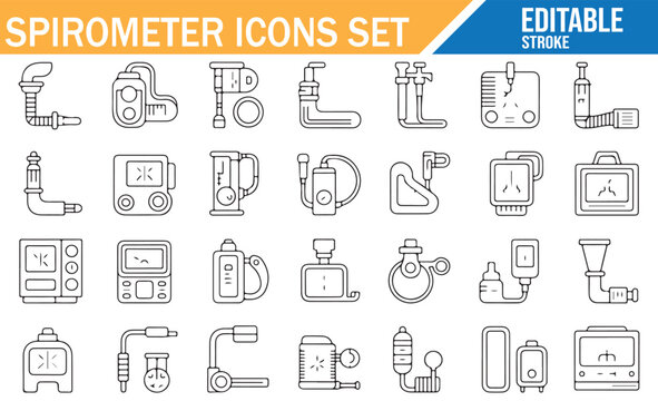 Hand Drawn Spirometer Icon Collection for Lung Function Testing and Therapy