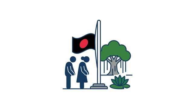 Indigenous People Respecting Flag Near Traditional Tree and Plants Illustration