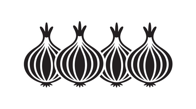 Four Black and White Stylized Onions Vector Icon Isolated on White