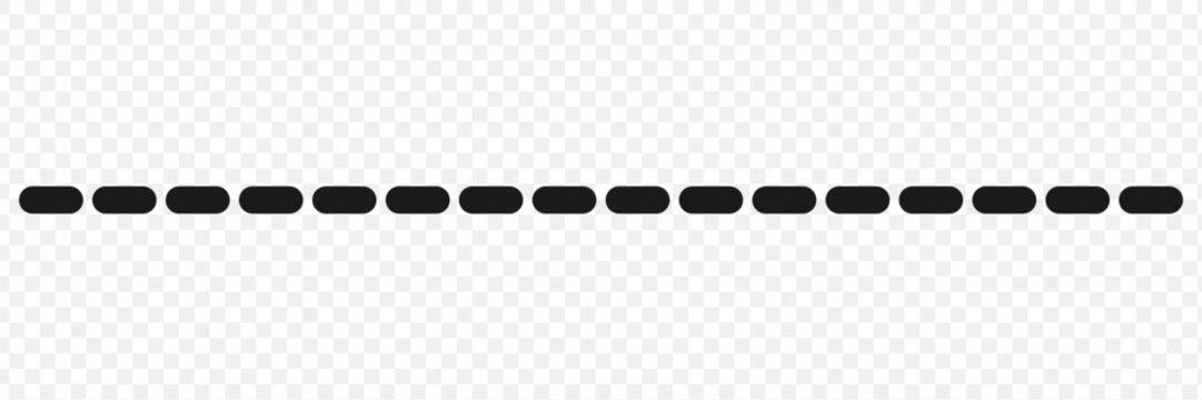 Black dashed line shape on transparent background for underline, divider, border, and separator design elements Minimal black dashed line divider for underline effects, UI borders, and graphic layout 