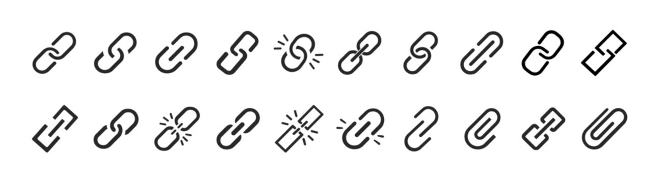 URL and webpage link icon set with editable stroke outline internet navigation symbols