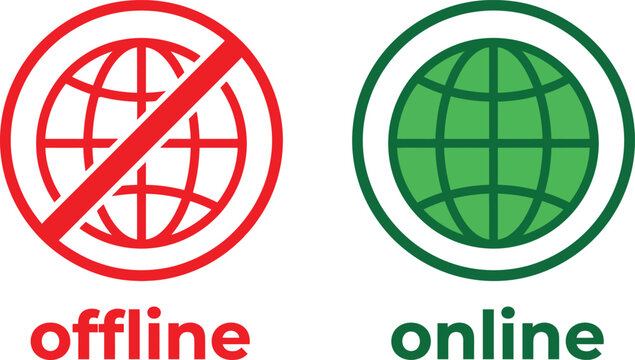 Online and offline status icons showing connected and disconnected globe signs for web interface