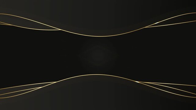 Premium luxury black and gold background featuring elegant animated wavy lines and subtle glowing light particles. Perfect for high-end corporate videos, awards, and cinematic openings