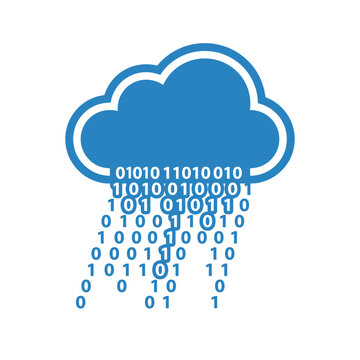 Blue cloud icon with binary code rain on symbolizing data transfer