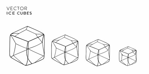 Vector ice cubes in minimalist line art style on white background © Asadul