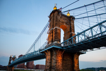 Naklejka premium Beautiful View of the John A Roebling Bridge in Cincinnati, Ohio.
