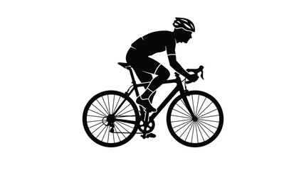 Naklejka premium Cyclist On Road Bike Silhouette Against White Background