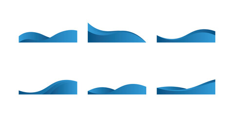Obraz premium Set of six abstract blue wave shapes for modern graphic design elements.