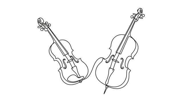 Two violins depicted as a continuous line drawing on a white background
