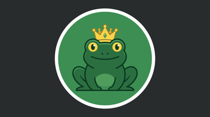 Fototapeta premium Frog king wearing gold crown inside white circle.