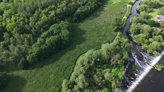 Aerial drone 4K footage showing the town positioned near a countryside ridge with bright natural tones Burton on Trent