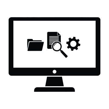 Computer monitor displaying file management and settings icons