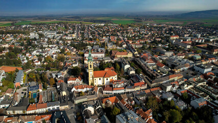 Obraz premium Aerial view around the old town city Stockerau in Austria on a sunny autumn day