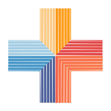 Abstract plus sign with colorful stripes