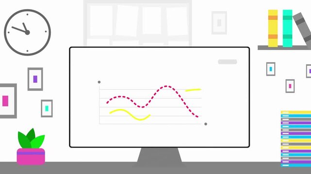 Animated 2D business data graph on computer screen
