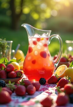 Lush Berries Abundance Garden Family Picnic Table Arrangement with Lemonade Refreshments