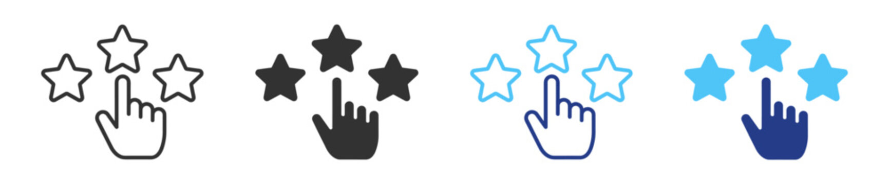 Rating and feedback icons, customer review, star evaluation and satisfaction symbols on transparent background