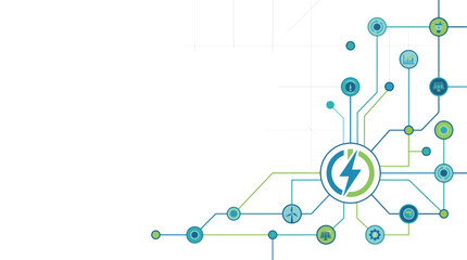 Obraz premium Smart grid technology and renewable energy network vector illustration for sustainable green power solutions and digital circuit design concept