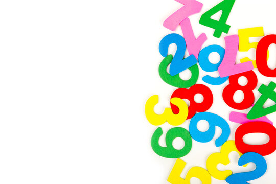 Background of numbers isolated on white background. Number wood block cubes for learning Mathematic, education math concept. childhood education. numbers kids. Finance data concept. pattern. financial