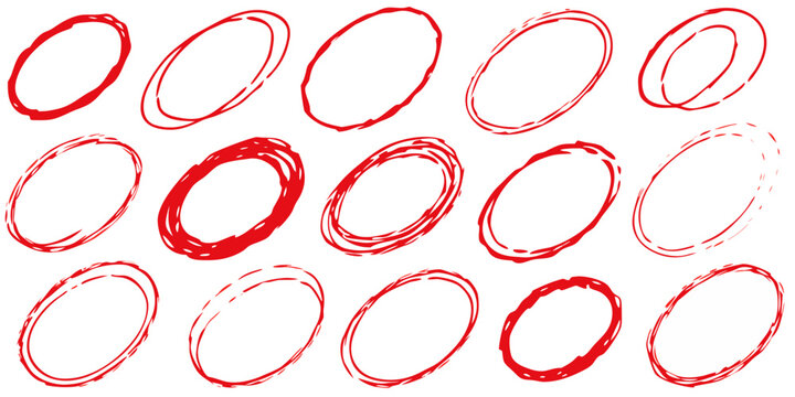 Red hand drawn oval shapes on a white background for emphasis or highlighting key points