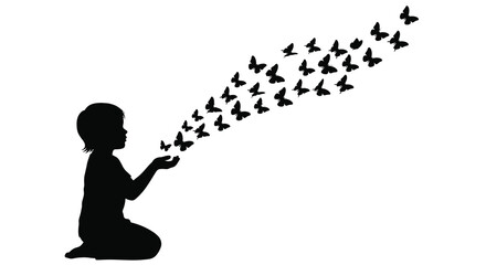 Child releasing butterflies black silhouette youth kid © MD RIPON