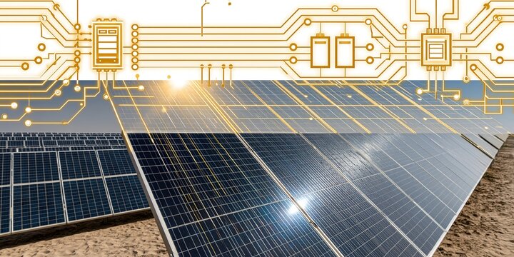 Inspecting Solar Panels Through Circuit Board Illustration