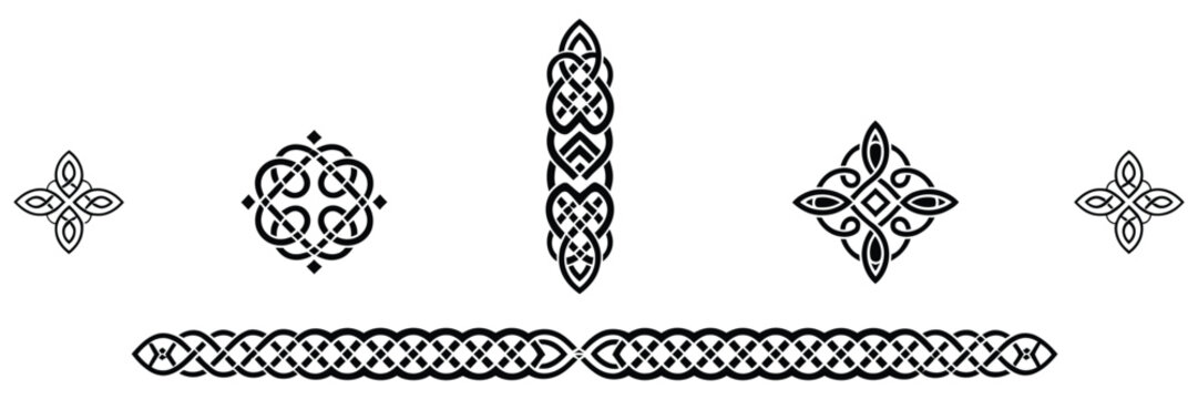 Celtic Borders and Headers Set Featuring Intricate Knotwork, Interlaced Ornament Frames and Medieval Traditional Decorative Pattern Design Elements