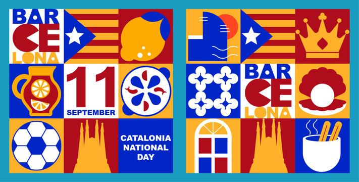 Barcelona, Catalonia Social Media Post Template with National Day of Catalonia Celebration Banner