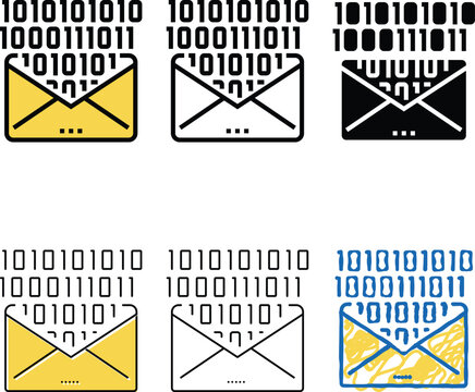 email message with binary code color icon vector. email message with binary code multistyle sign. isolated symbol
