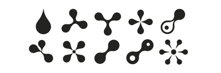 Fototapeta premium Metaball Abstract Black Shape Collection Showing Organic Node Connections, Minimal Molecular Network Patterns and Modern Grid Layout Design