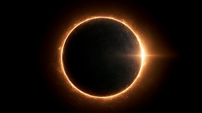 Solar eclipse with glowing corona effect against dark black background