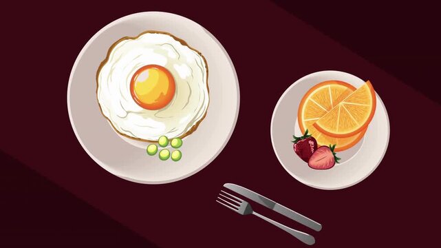 Healthy Breakfast Illustration of Fried Egg and Fresh Fruits