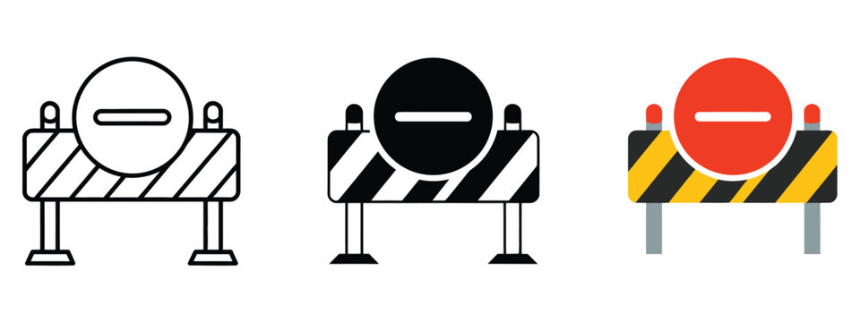 Road Barrier with Stop Sign Icon Construction Detour Warning Symbol Traffic Prohibition Sign Graphic Vector Illustration for Safety and Road Control