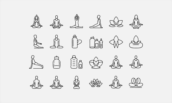 Collection of yoga and lifestyle line art icon set vector illustration scalable eps for adobe stock