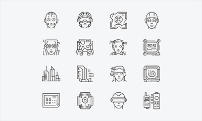 Fototapeta premium Cyberpunk line art icon set vector illustration