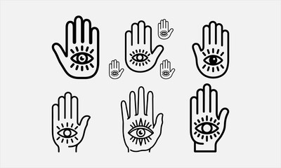 Fototapeta premium Hamsa hand also known as the hand of Fatima line art icon set vector illustration