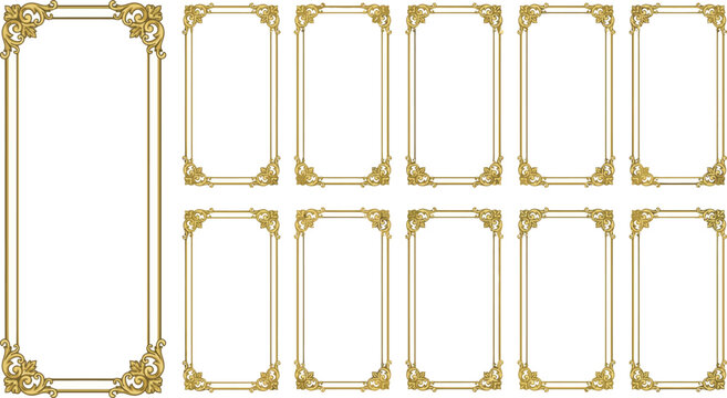 Set of Ornate Gold Baroque Style Picture Frames on White Background